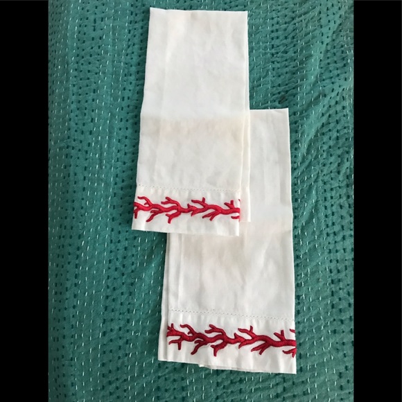 Seaside red coral cotton guest towel/dinner napkins/tea towel, beach decor, 3 - Picture 3 of 6